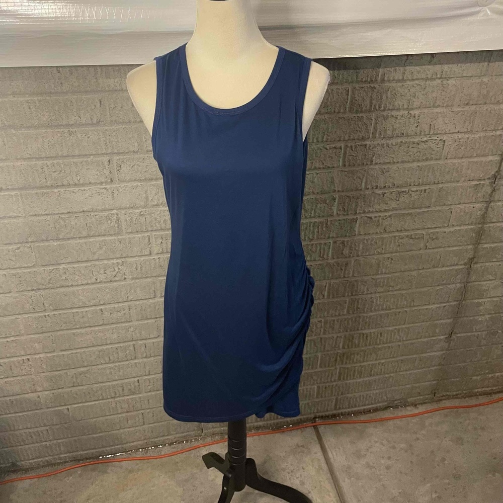 BTFBM‎ Blue Sleeveless Scooped Neck Side Ruched Cinched Midi Dress Size Large